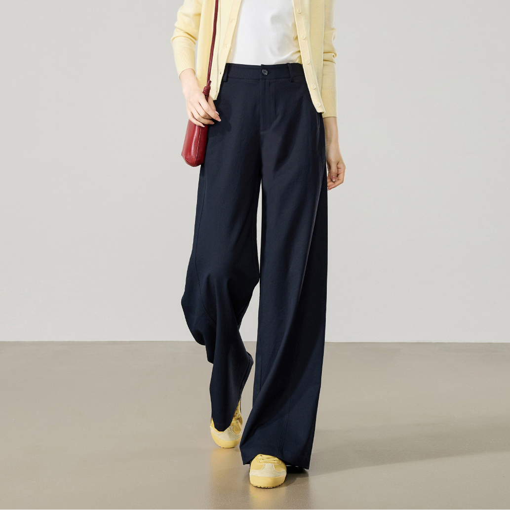 耐皺高腰側分割寬鬆直寬闊腿休閒褲(3色)