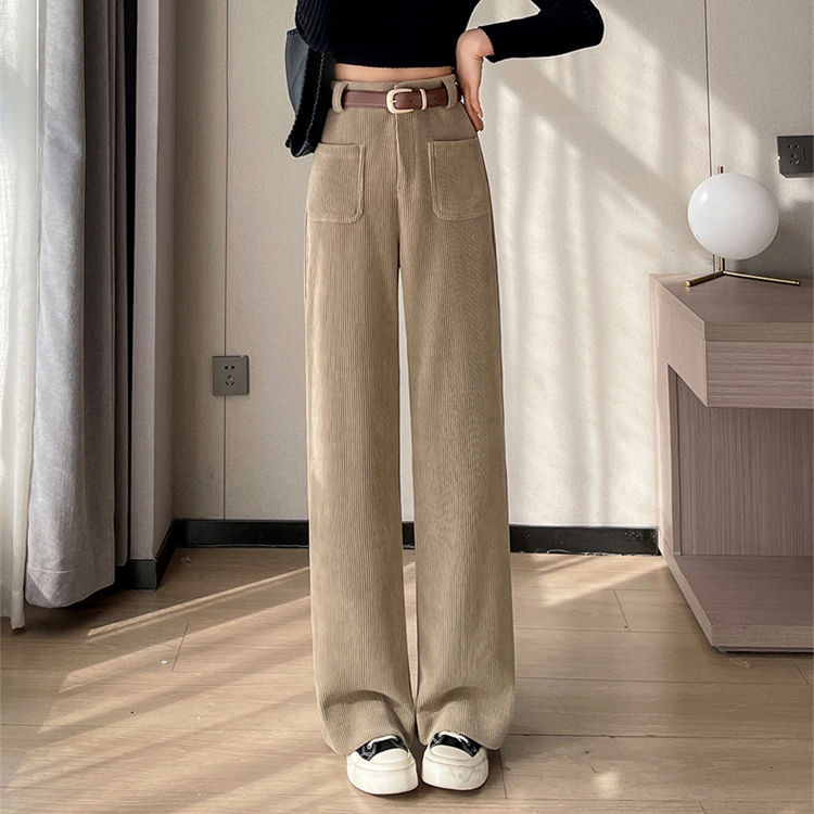 休閒寬鬆窄版加絨直筒寬褲(3色)