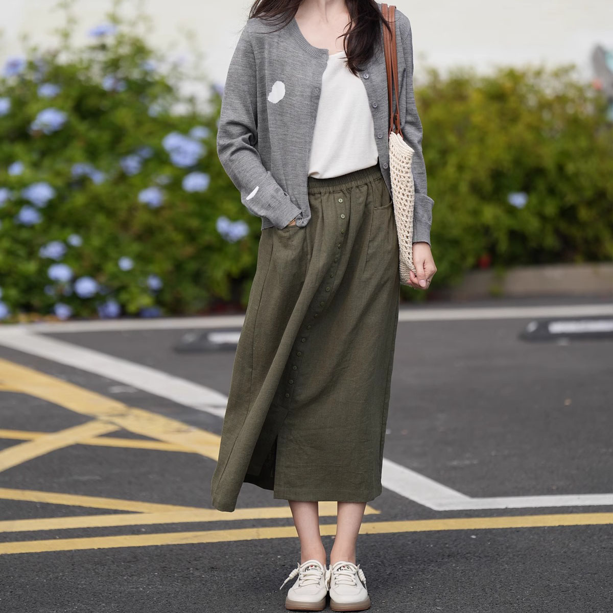 復古簡約百搭棉麻半身裙