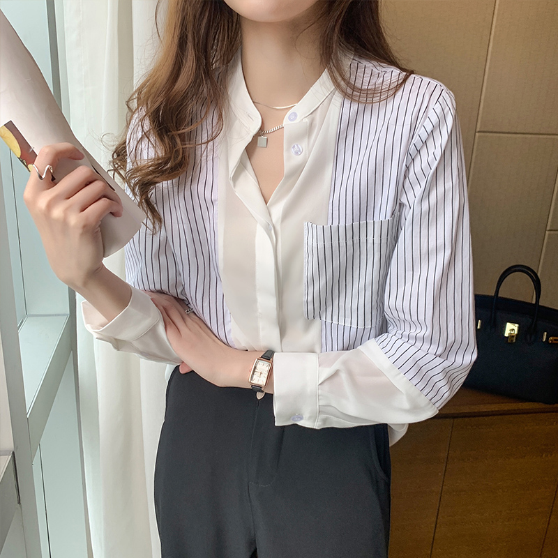 立領條紋職業ol正裝抗皺襯衫