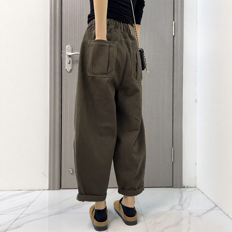 大碼顯瘦寬褲半鬆緊腰蘿蔔牛仔褲(2色)