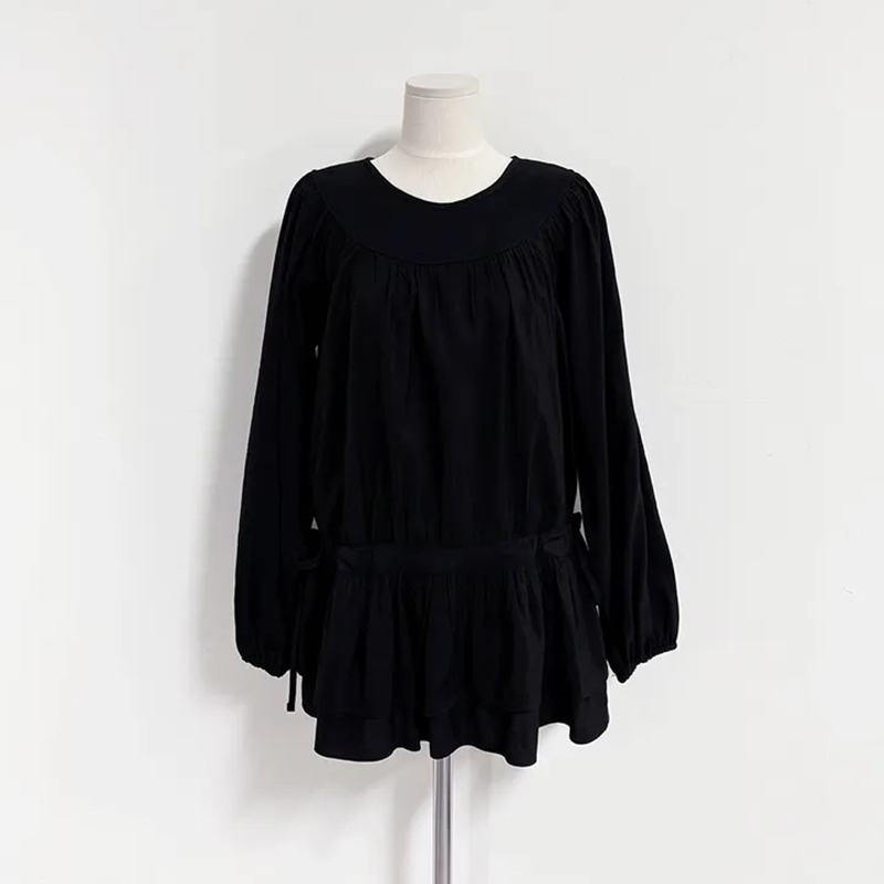 韓系圓領抽繩收腰連身裙(2色)