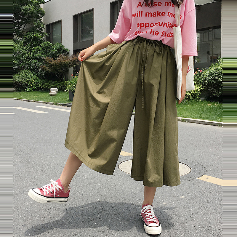 韩系高腰垂感闊腿七分褲(3色)