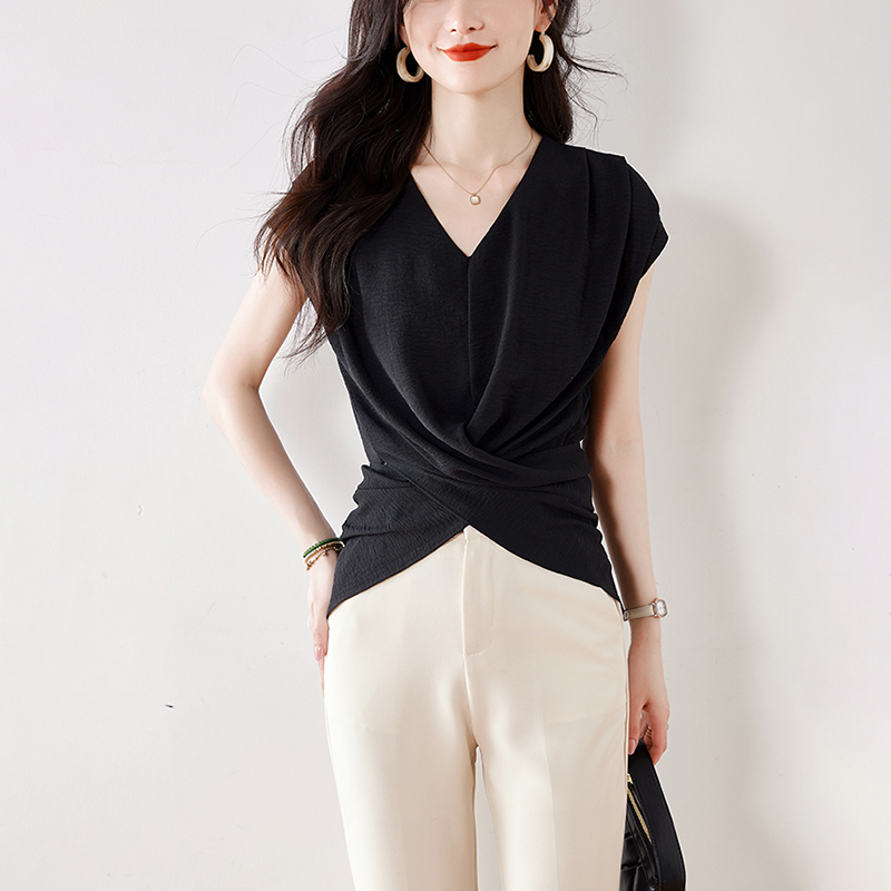 洋氣V領無袖收腰小衫(2色)
