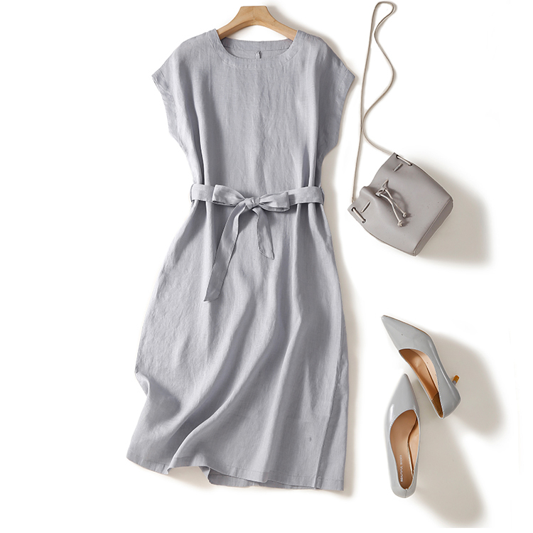 復古圓領繫帶無袖連身裙(4色)