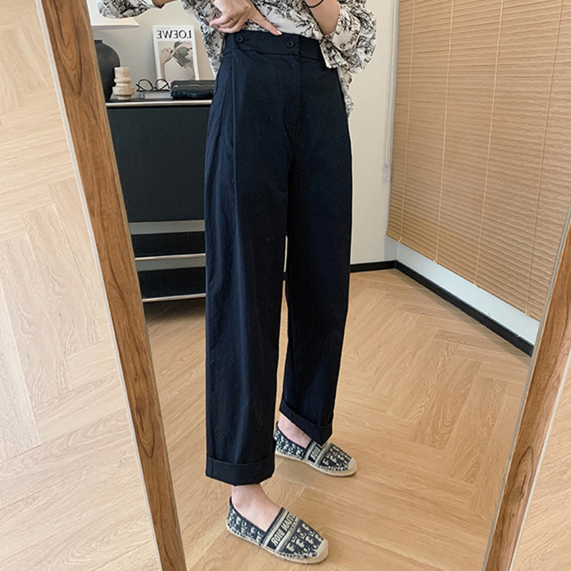 微皺水洗棉九分直筒休​​閒褲(3色)