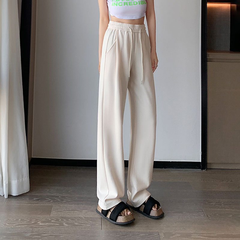 休閒百搭高腰闊腿抽繩運動褲(3色)