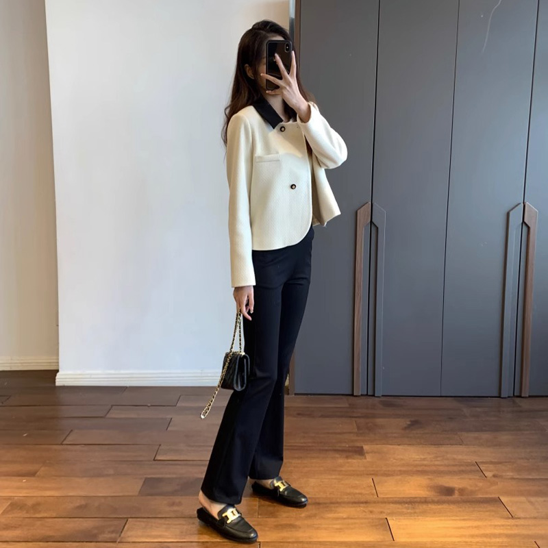 立體裁剪鬆緊高腰微喇叭長腿褲