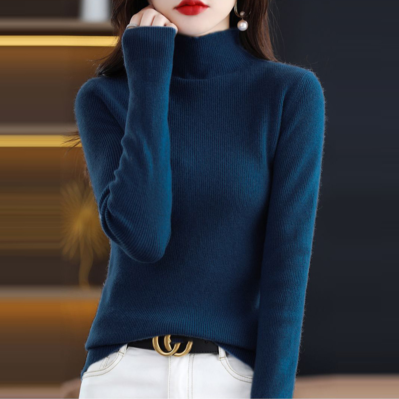 時尚簡約半高領長袖針織衫(7色)