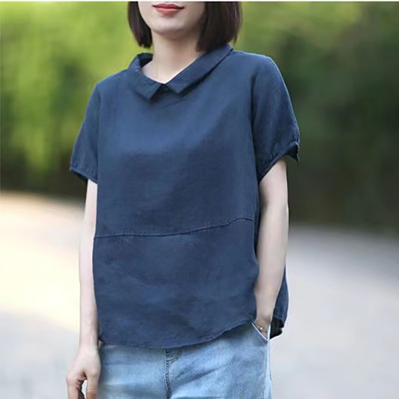 文藝休閒韓版寬鬆隨性拼接翻領襯衫(5色)