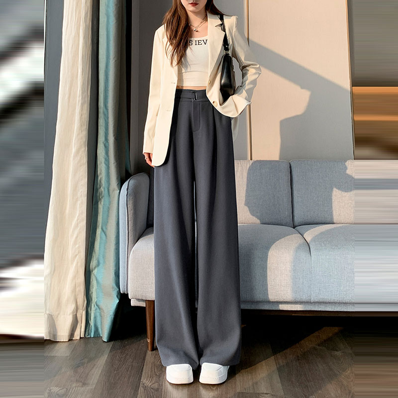 時尚寬鬆高腰直筒垂感拖地西裝褲