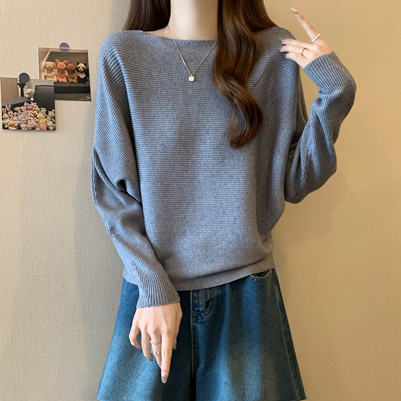 法式一字領蝙蝠袖針織毛衣(2色)