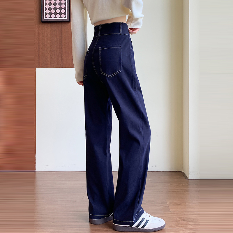 寬鬆顯瘦直筒針織牛仔彈性褲