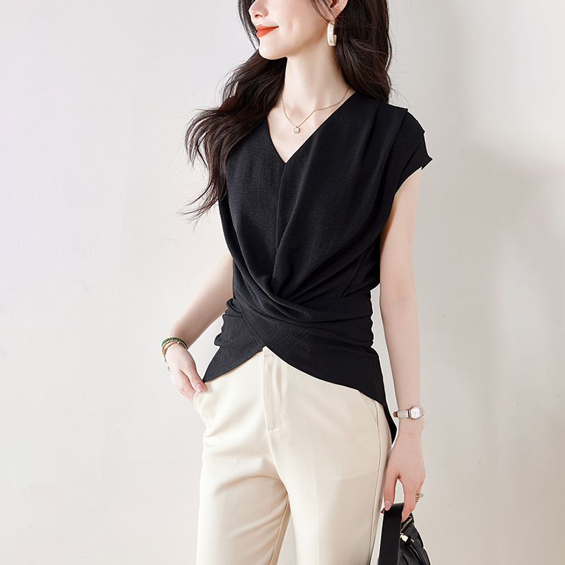 洋氣V領無袖收腰小衫(2色)
