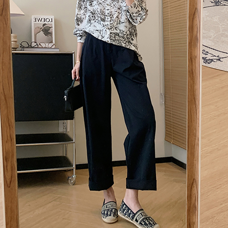 微皺水洗棉九分直筒休​​閒褲(3色)