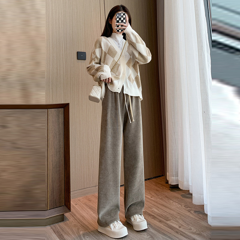 百搭休閒高腰加絨垂感直筒闊腿褲(4色)