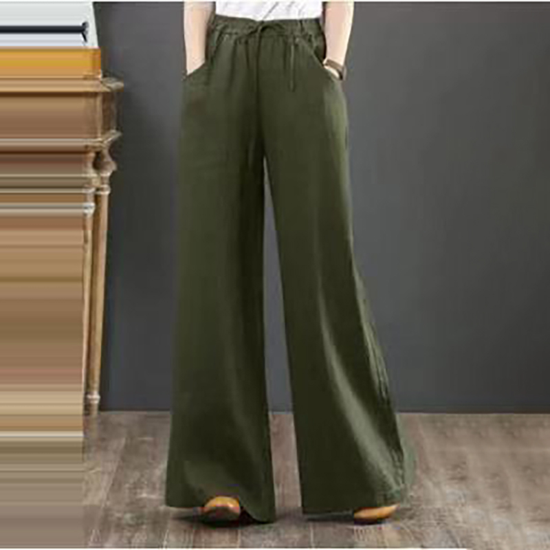 寬鬆高腰拖地闊腿亞麻褲(8色)