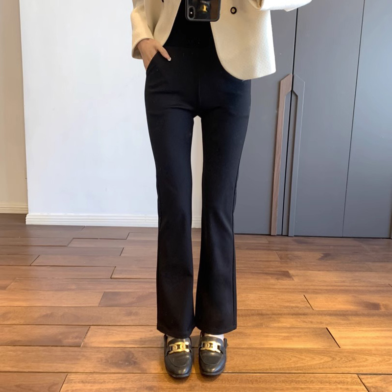 立體裁剪鬆緊高腰微喇叭長腿褲