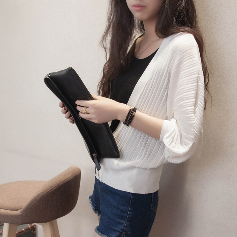 燈籠袖外搭V領寬鬆冷氣房披肩針織衫(5色)