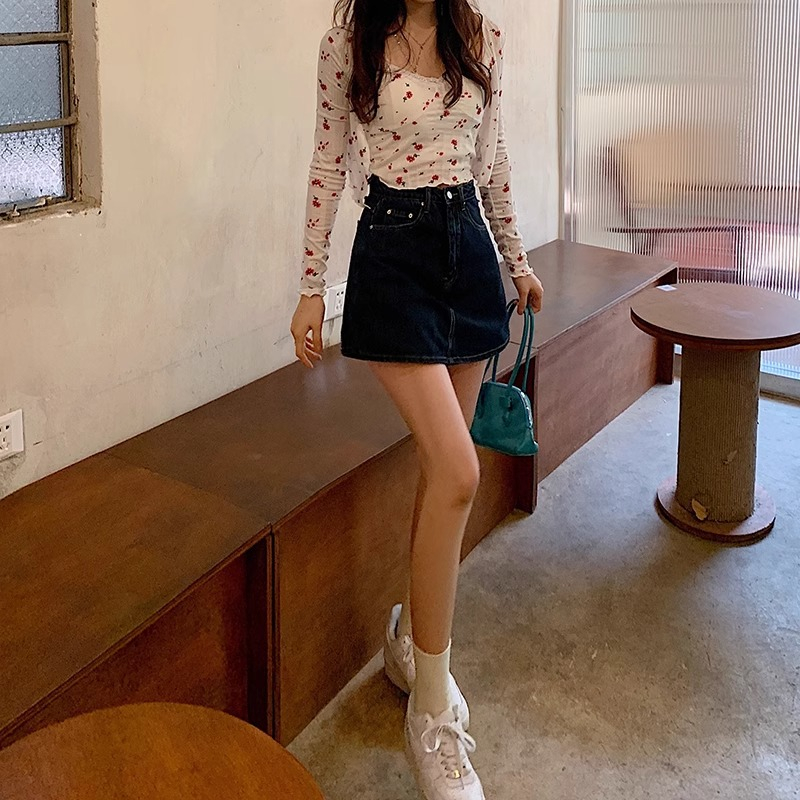 高腰A字型大尺碼防走光牛仔短裙