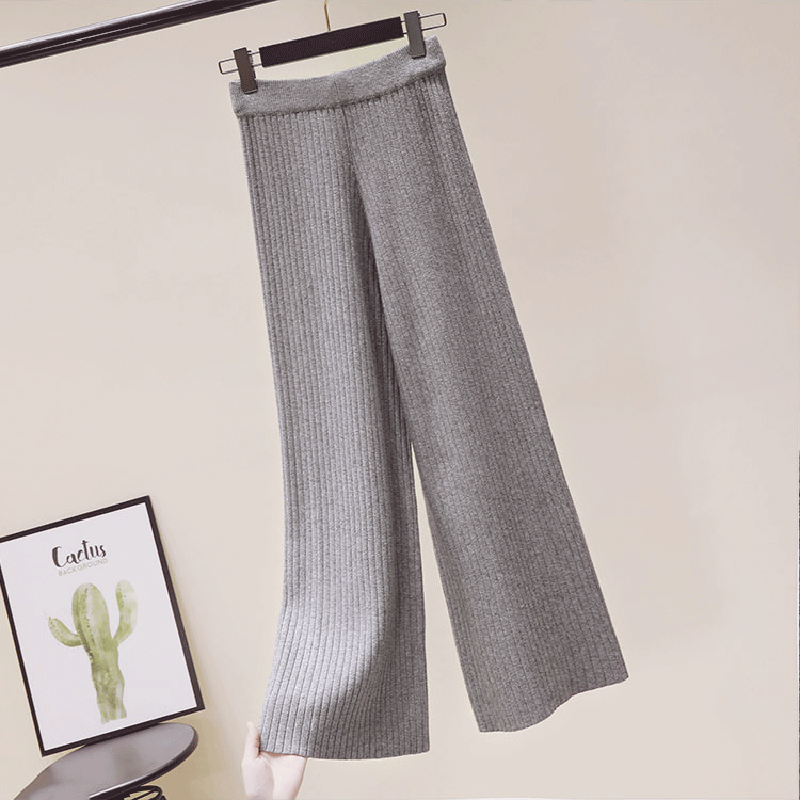 日系高腰寬鬆毛線針織直筒寬闊腿褲(6色)