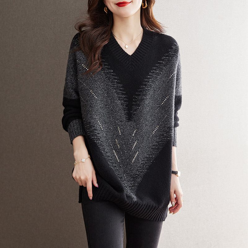 簡約休閒V領長袖針織衫