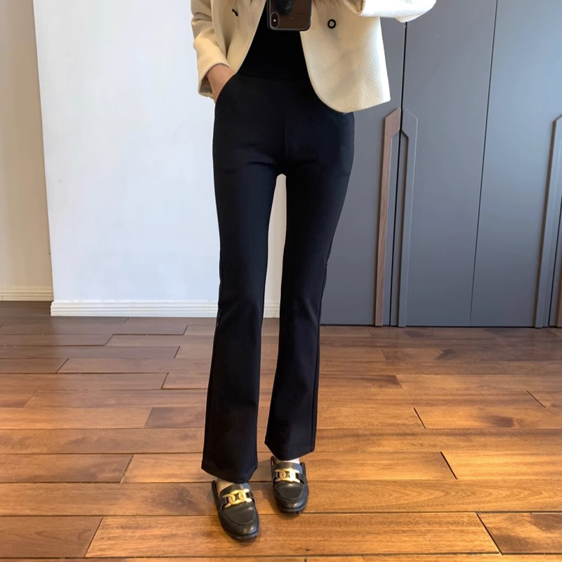 立體裁剪鬆緊高腰微喇叭長腿褲