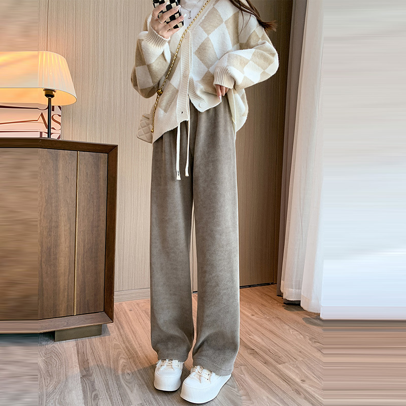 百搭休閒高腰加絨垂感直筒闊腿褲(4色)