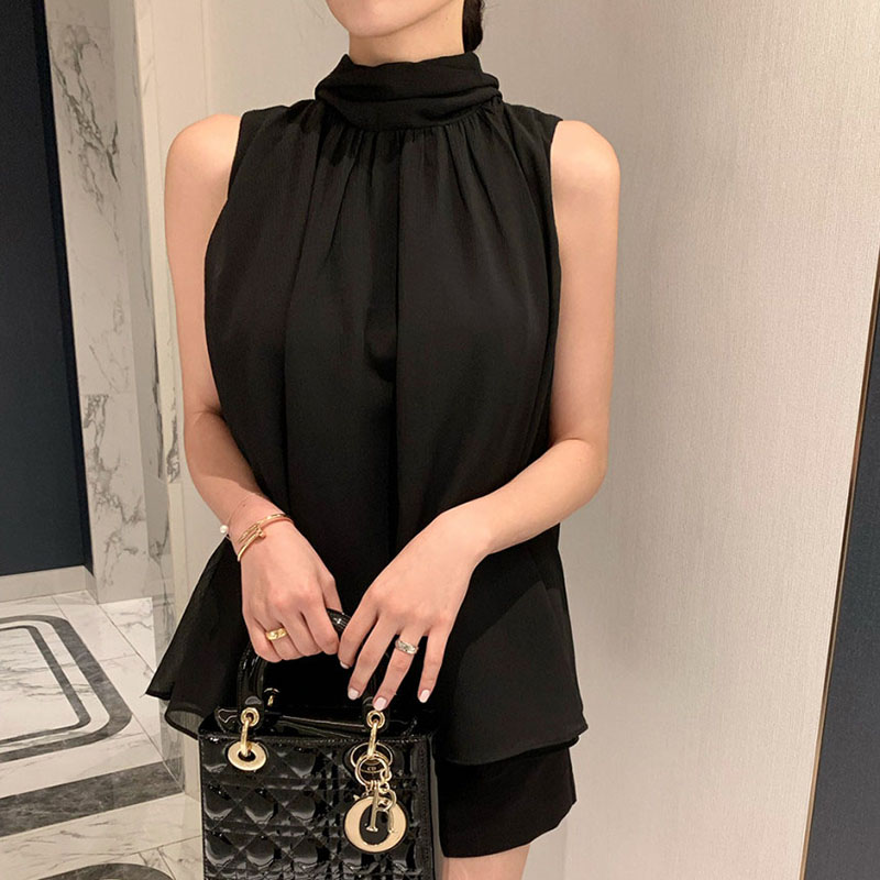 韓系優雅掛脖蝴蝶結無袖背心式襯衫(4色)