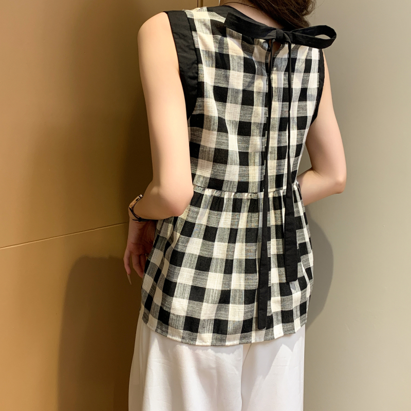 日系格紋撞色無袖背心娃娃衫(2色)
