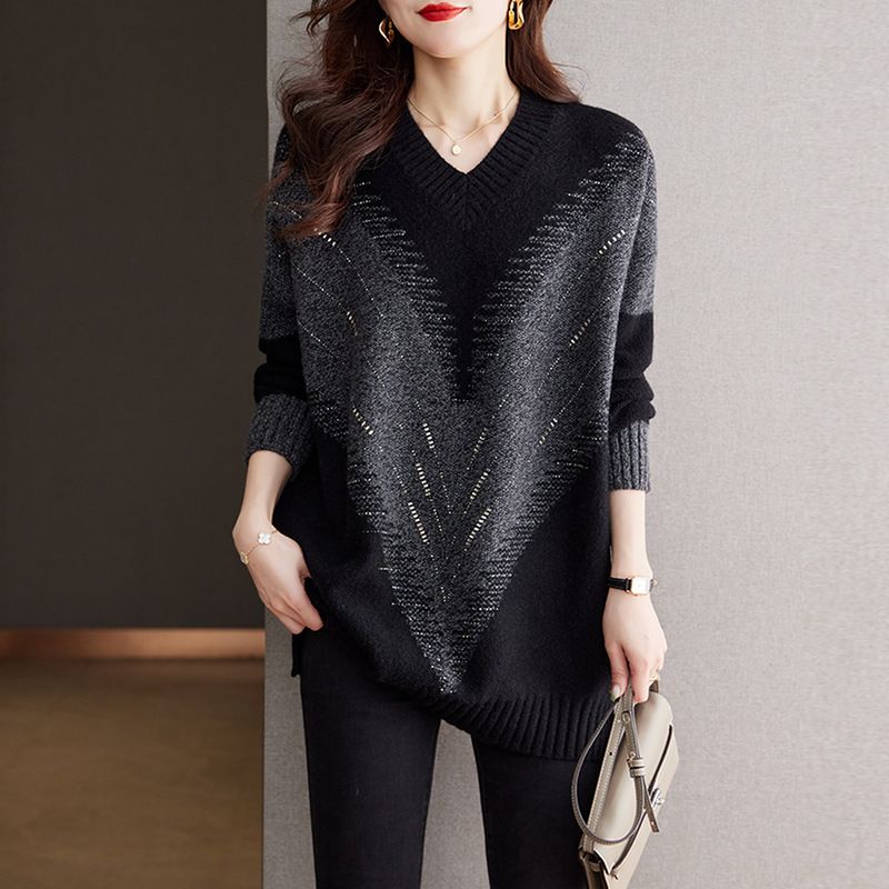 簡約休閒V領長袖針織衫
