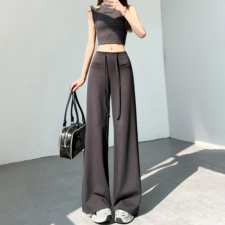 休閒直筒高腰闊腿運動褲(3色)