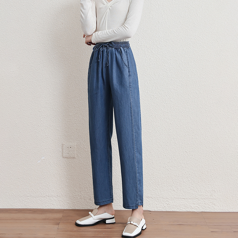 寬鬆九分冰絲哈倫薄款牛仔褲(2色)