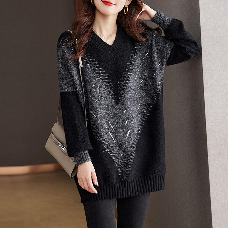 簡約休閒V領長袖針織衫