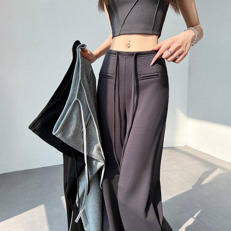 休閒直筒高腰闊腿運動褲(3色)