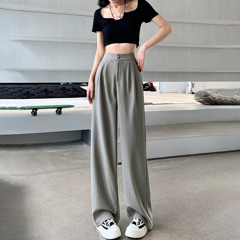 肌理冰絲直筒高腰垂感寬褲(3色)