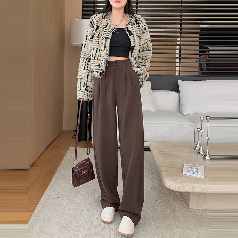 寬鬆休閒高腰直筒闊腿褲