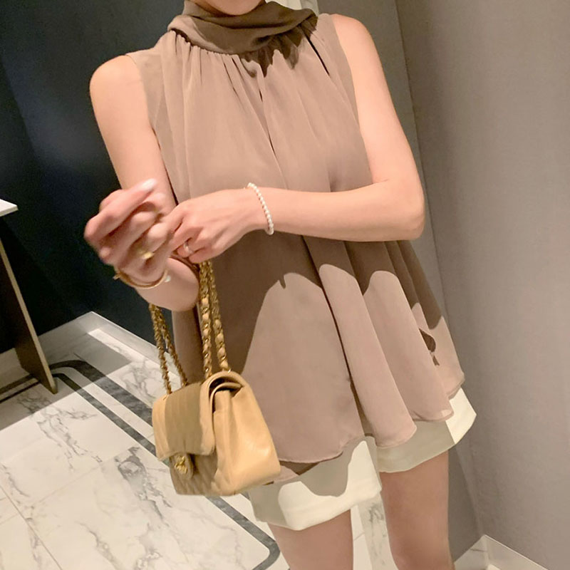 韓系優雅掛脖蝴蝶結無袖背心式襯衫(4色)