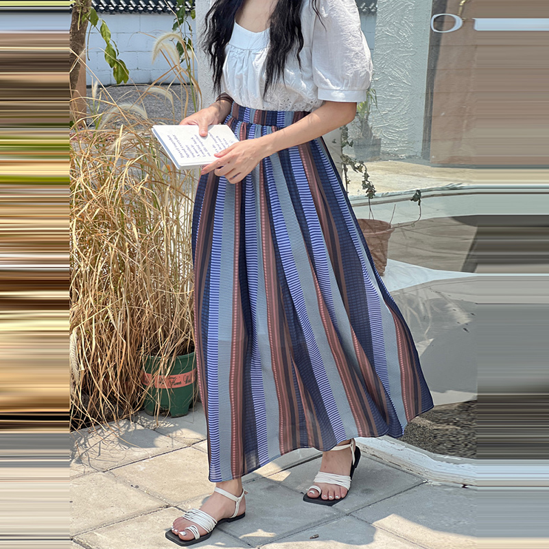 日繫條紋長A字大擺半身裙(9色)