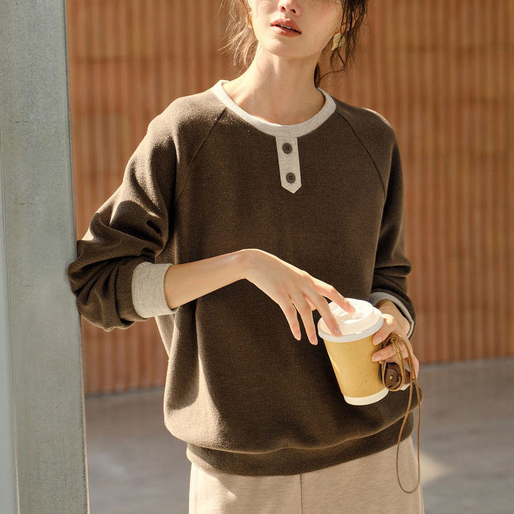 磨毛撞色肌理感寬鬆衛衣(2色)