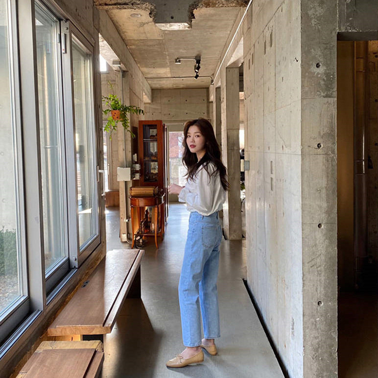 韓式蕾絲拼接純色長袖襯衫