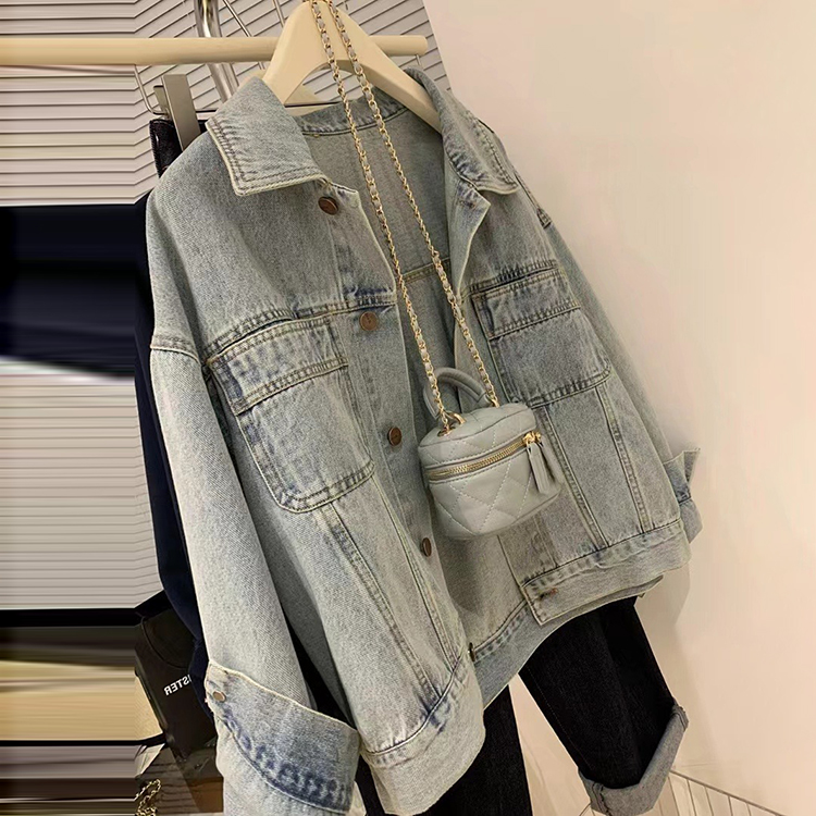韓系ins潮別緻淺藍色牛仔外套