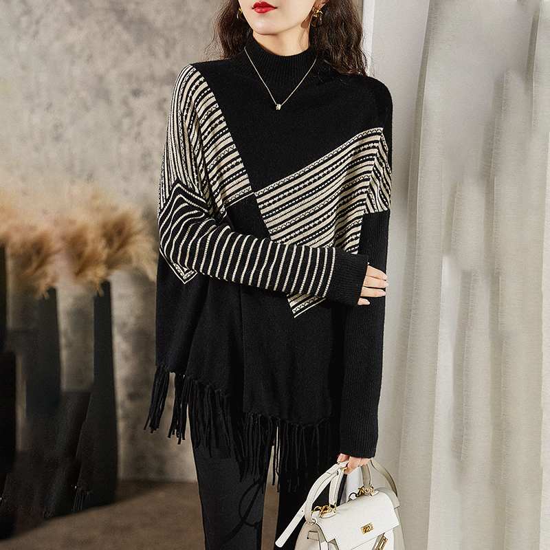 蝙蝠袖不規則流蘇下擺針織衫(2色)
