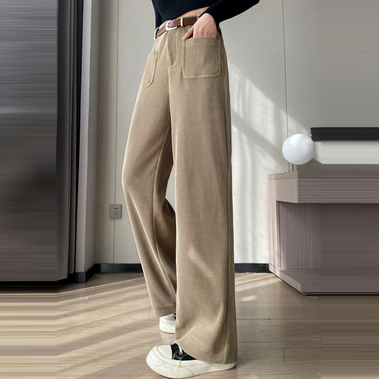 休閒寬鬆窄版加絨直筒寬褲(3色)