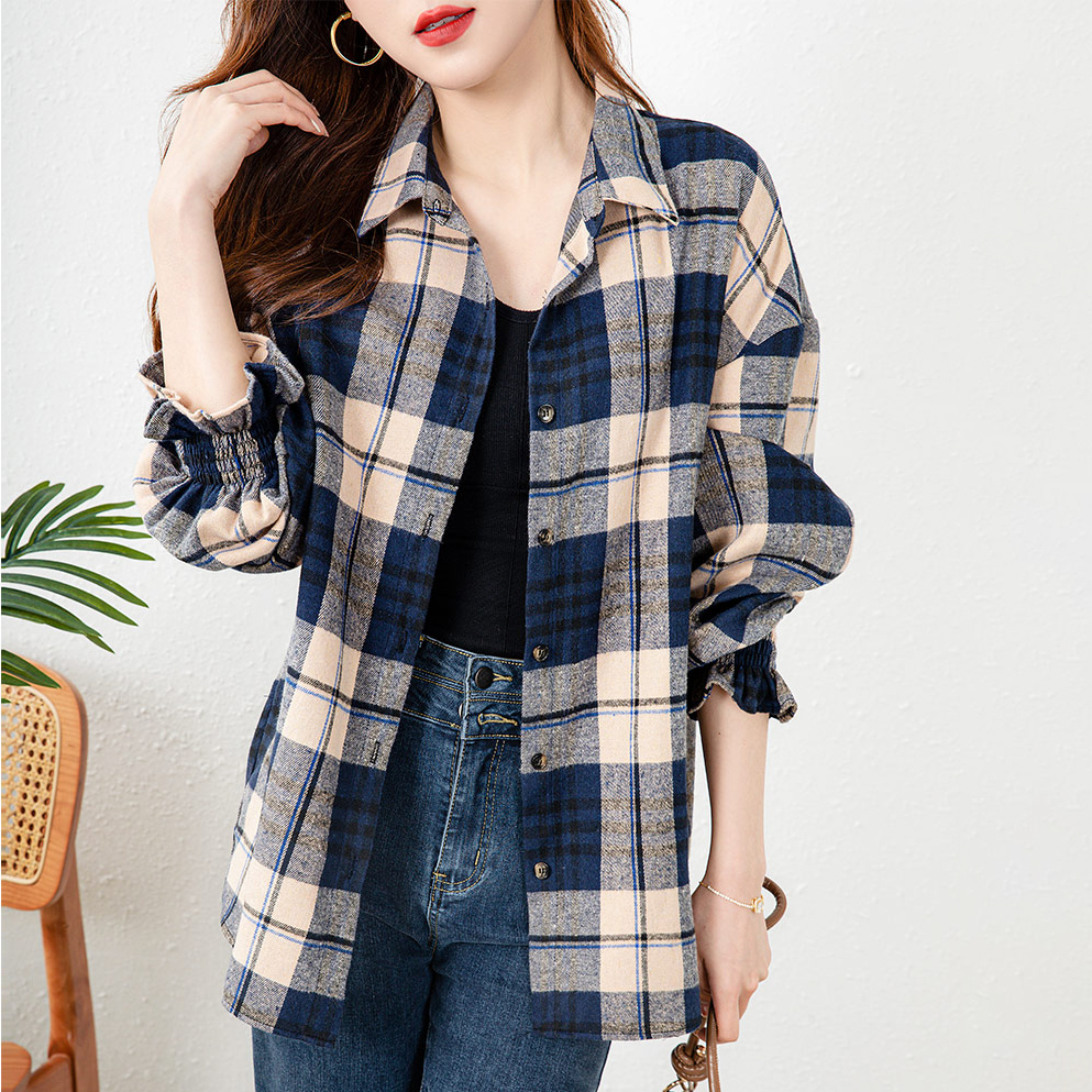 韓版寬鬆顯瘦格紋襯衫(2色)