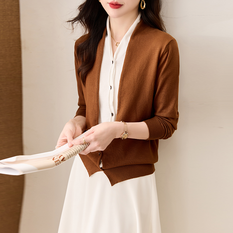 寬鬆假兩件V領拼色針織開襟衫(3色)