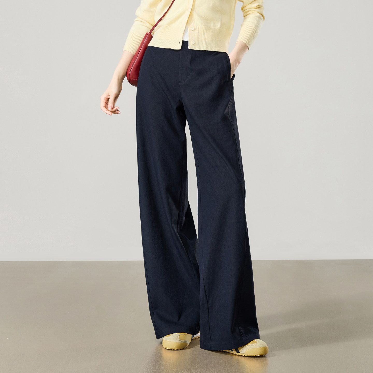 耐皺高腰側分割寬鬆直寬闊腿休閒褲(3色)