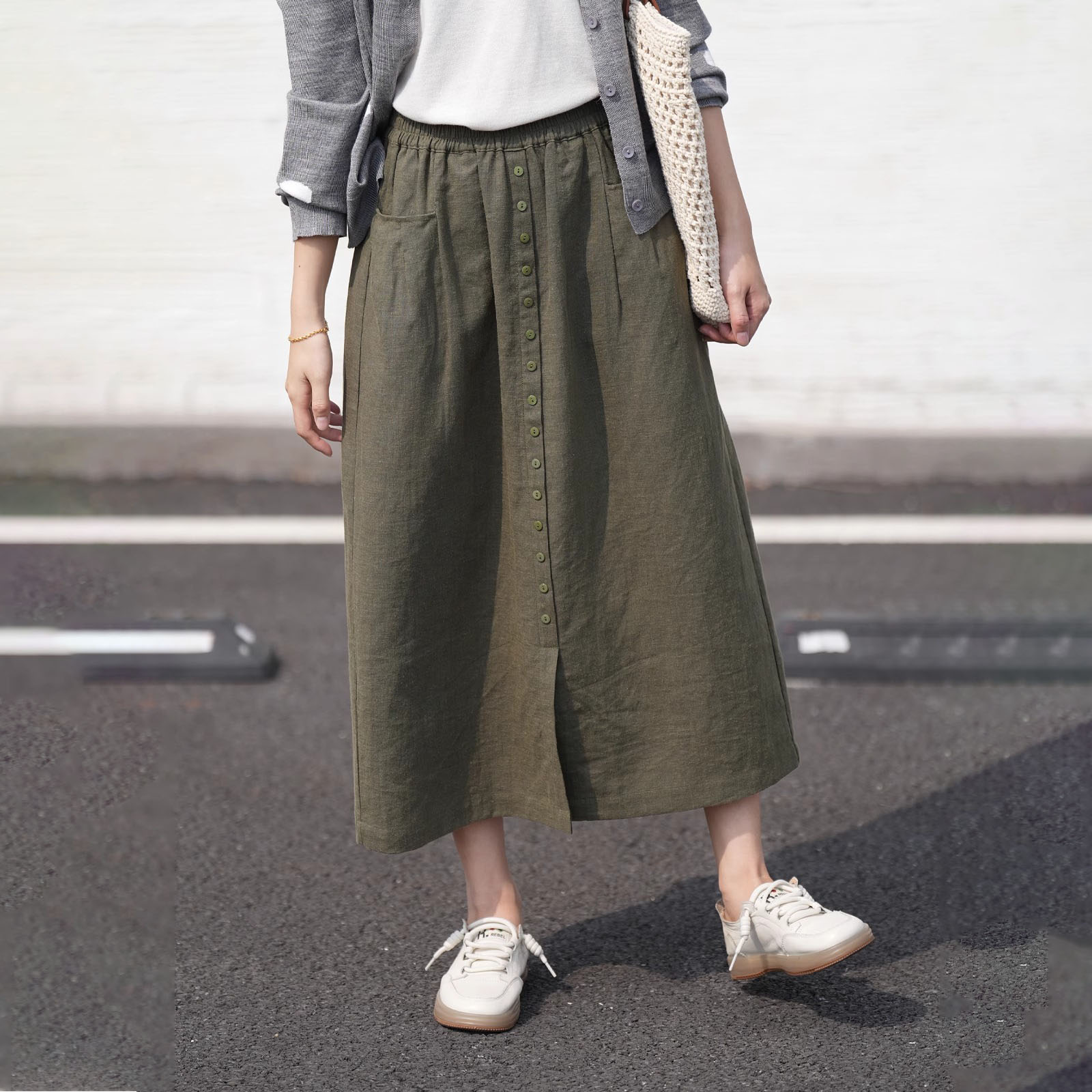 復古簡約百搭棉麻半身裙