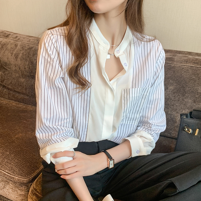 立領條紋職業ol正裝抗皺襯衫