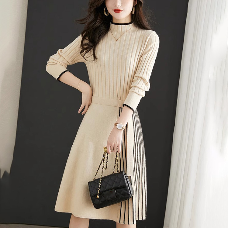 寬鬆優雅百褶A型針織連身裙(3色)